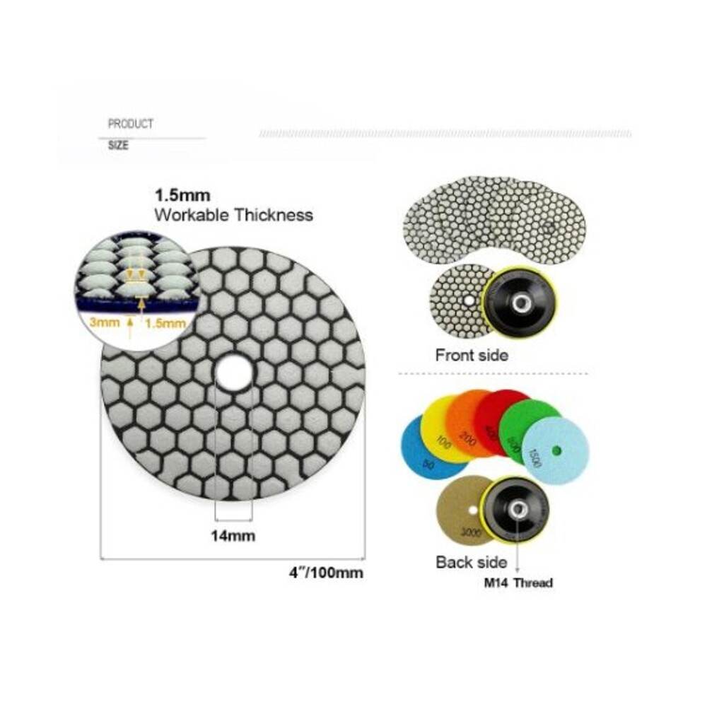 Dry Diamond polishing Pads 4 Inches 8 Pieces Plus Plastic Backer